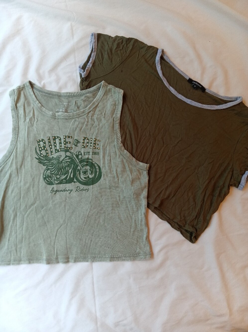 olive green crop tee & motorcycle graphic casual tops bundle